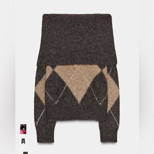 Argyle off the shoulder knit sweater